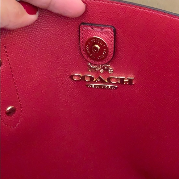 NWT coach signature town tote BROWN/red - Picture 6 of 8